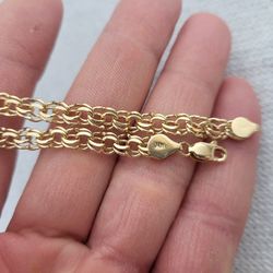 14k Solid Gold Chino Link Tejedo 7" Inch Kids Women's  Bracelet 