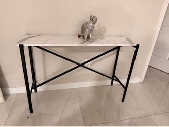 Marble Top Console Table with Black Metal Frame