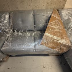 Macy’s Sky Blue Leather Armless Loveseat – Modular Sectional Replacement Piece