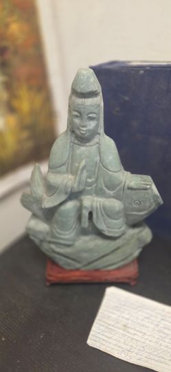 Antique Estate Sales Quan yin on a fish Jade
