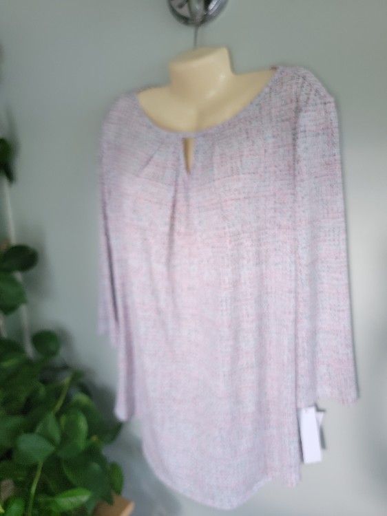 New With Tags Long Sleeve BLOUSE liz Claiborne XL White Geometric Print