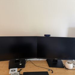 Two 27 Inch ASUS Monitors & Adjustable Standing Desk