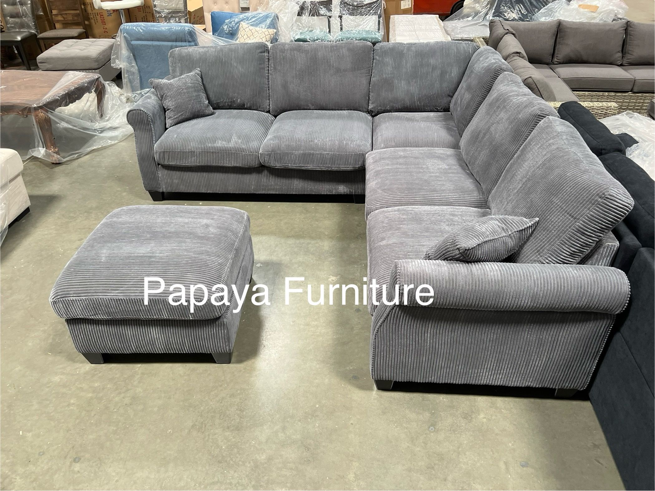 Great Deal!Dark Grey Sectional Sofa And Ottoman, Sectionals, Sofa, Couch, Grey Couch, Grey Sofa, L-Shaped Sofa, Plush Sectional Couch,Living Room Sofa