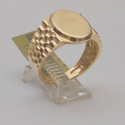 14K Yellow Gold Oval ID Ring Men’s Link Edge Engravable Size 10