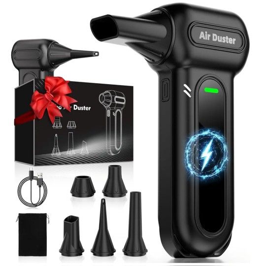 Godboat Compressed Air Duster - 150000RPM Electric Air Dusters for Cleaning, 4-Gear Turbo Blower Fan, Mini Keyboard Cleaner with LED Light, 8000mAh Re