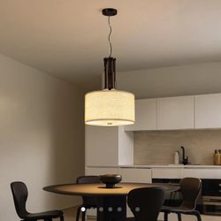 New Modern Island , 3-Lights Rustic Ceiling Light Fixture With Beige Linen Lampshade (2 available)