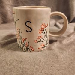 Anthropologie Dagny Monogram Letter S Mug Coffee Cup Hand Painted
