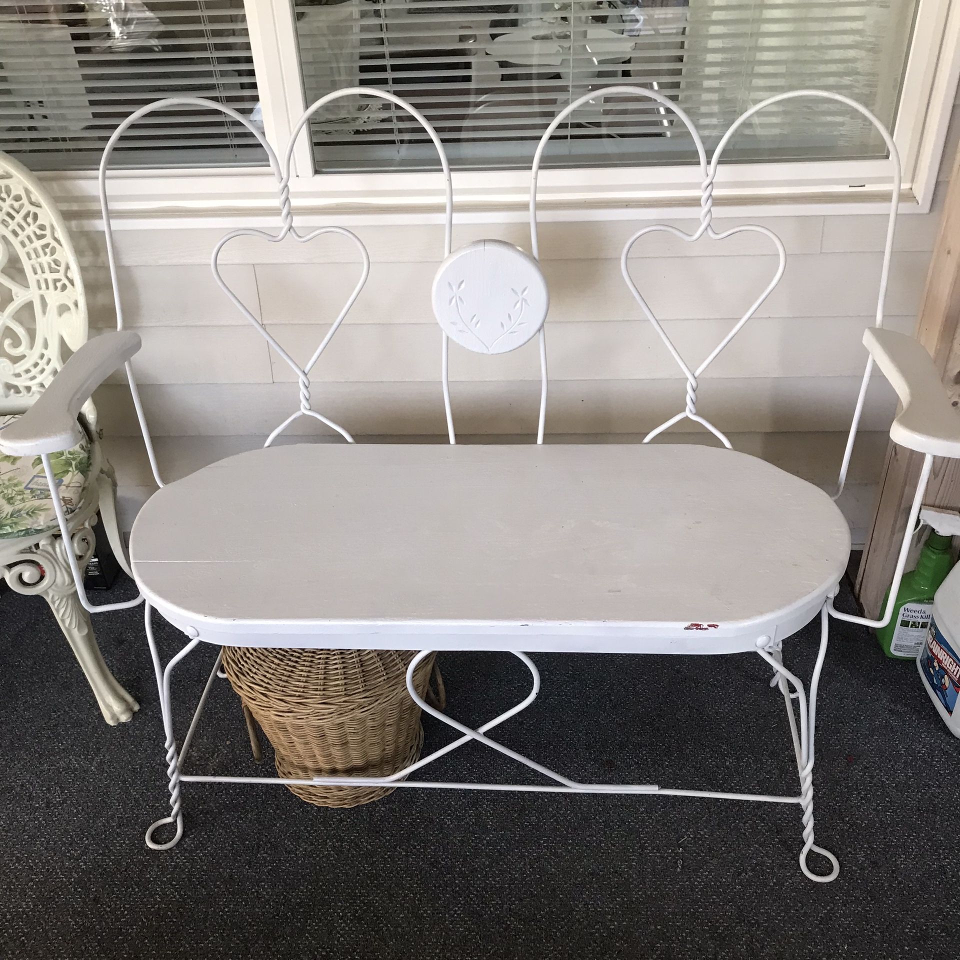 Parlor Bench & chair; Twisted Wrought Iron Vintage Ice Cream Parlor Bench