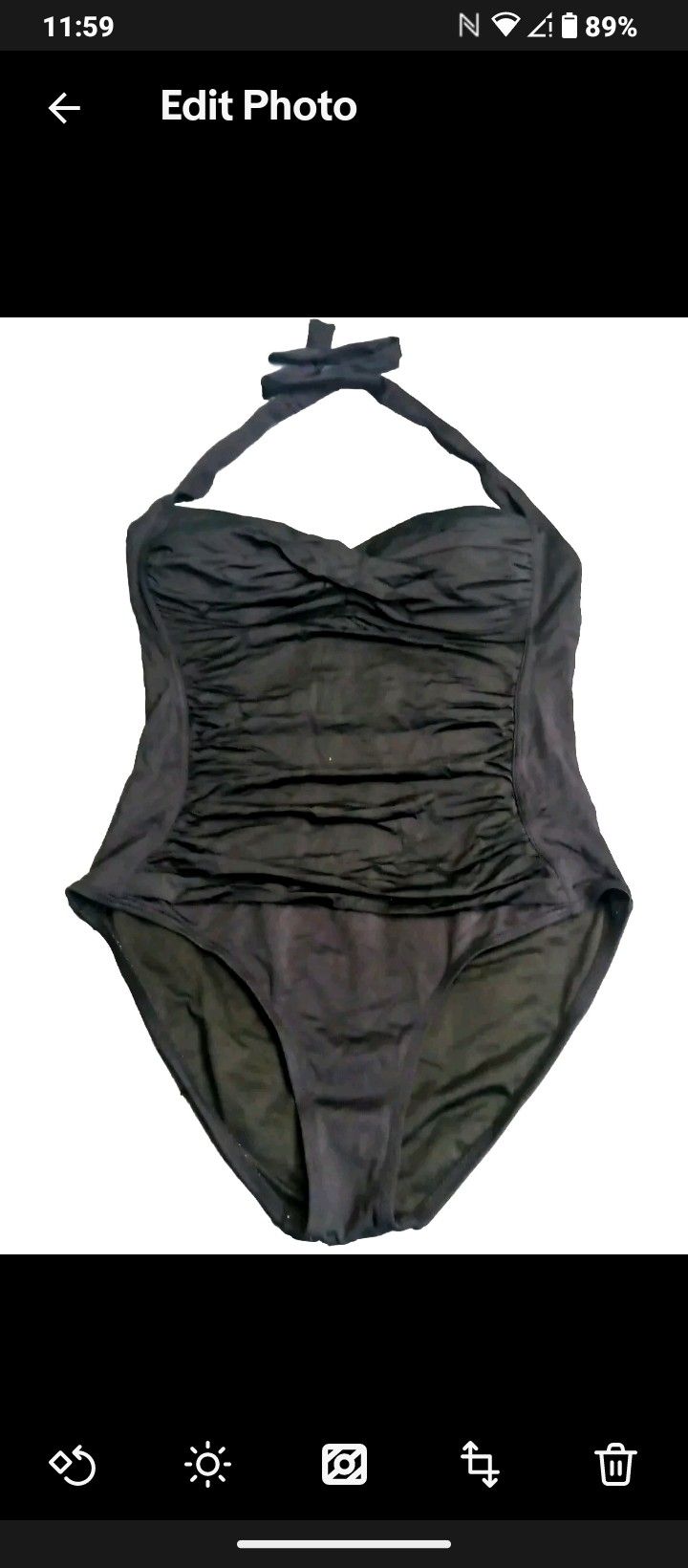 Woman's Liz Claiborne Black One Piece Bathing Suit Size 14 Padded Cup Tie Back