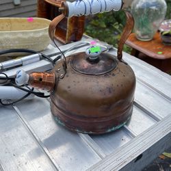 Copper And Porcelain Whistling Tea Pot