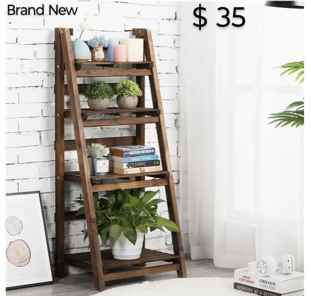 Brand New 45" Infinity Merch Wooden Foldable Ladder Shelf Natural Finish