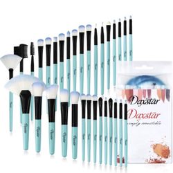 Blue Makeup Brushes, 32Pcs Essential Eyeshadow Eyeliner Face Powder Cream Liquid Cosmetic Brushes Kits Perfect gift with Cruelty-Free Synthetic Fiber 