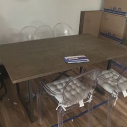 Solid Wood Table With 4 Chairs N Cushions 