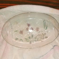 Studio Nova Oval Serving Dish / Bowl. Hand Painted Floral Design. Very Nice.  13  7/8" Of Beautiful Glass. Make Offer 