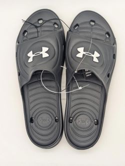 Mens Size 18 Under Armour UA Locker IV Sandal Slides (contact info removed)-001 Black White New