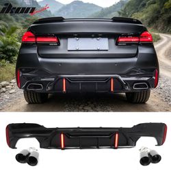 Fits 2017-2020 BMW 5 Series G30 M Sport Gloss Black LED Rear Diffuser w/Quad Exhaust