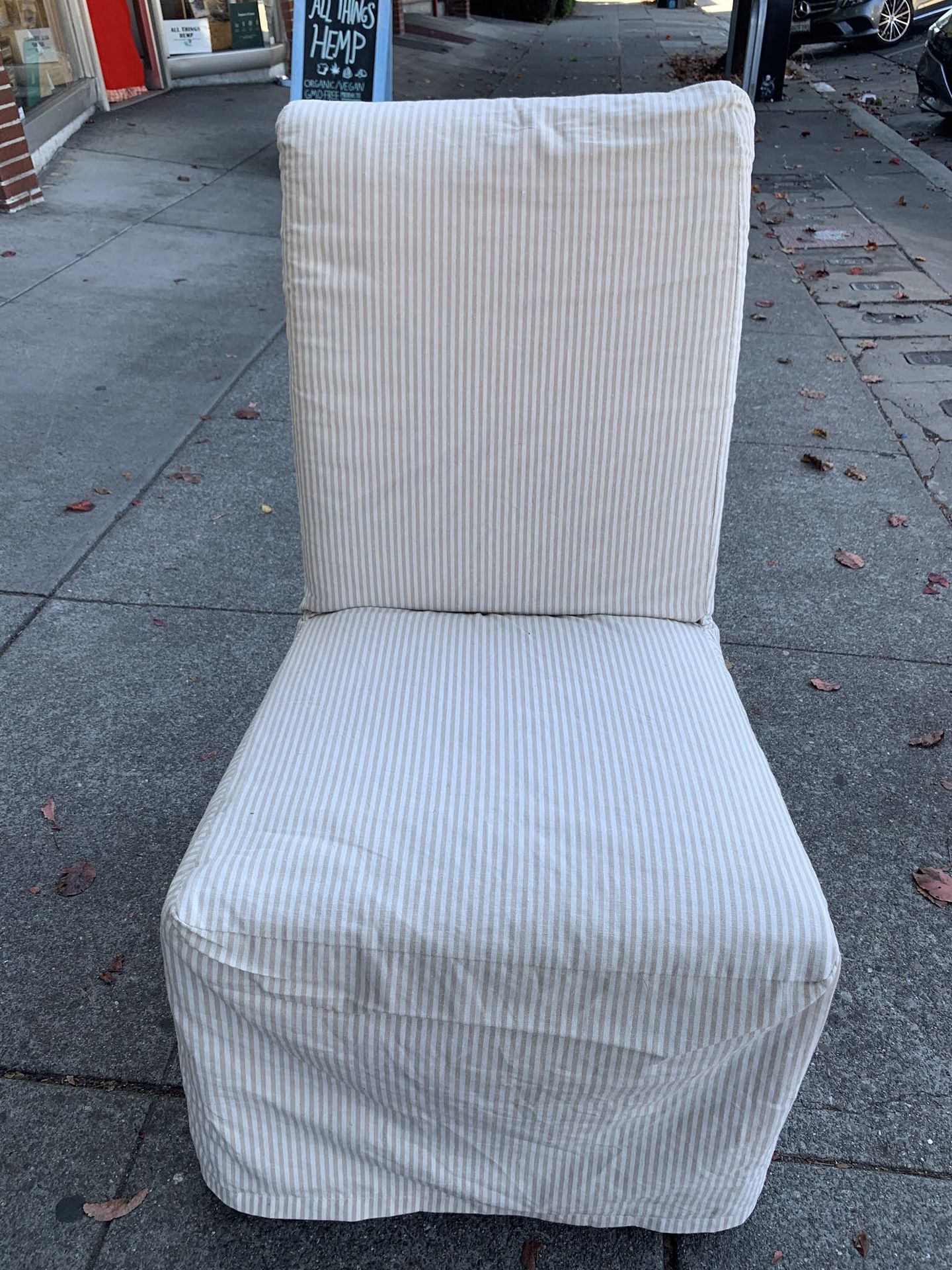 #100416 Cream and Taupe Pinstripe Slipcover Dining Chair 21.5 Wide x 21" Deep x 39" Tall
