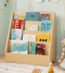 4-Tier Kids Bookshelf - Wooden Toddler Book Shelf Natural