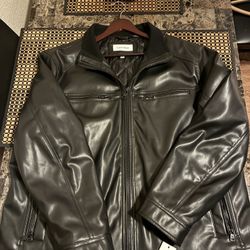 Calvin Klein Men’s Black Leather Jacket XXL – New With Tags