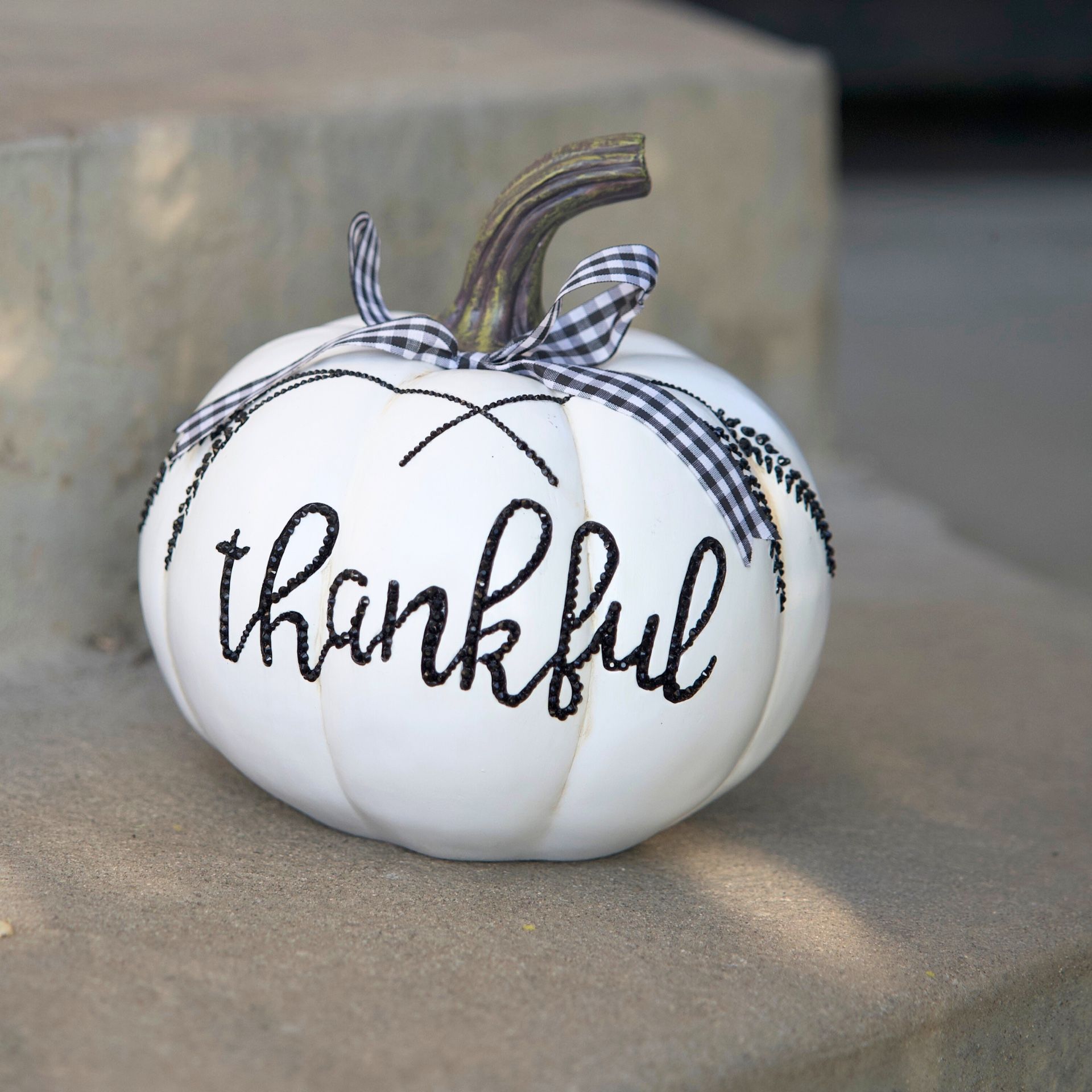 Handmade Thankful Pumpkin Decor Rustic Farmhouse Fall Table Centerpiece White Pumpkin With Bow