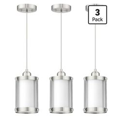 Brushed Nickel Pendant Lights Kitchen Islands, Milk Glass, 3 Pack - B334