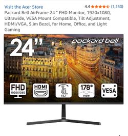 Packard Bell AirFrame 24 " FHD Monitor, 1920x1080, Ultrawide, VESA Mount Compatible, Tilt Adjustment, HDMI/VGA, Slim Bezel, for Home, Office, and Ligh