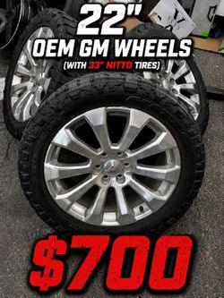 22" GM FACTORY WHEELS WITH 33" NITTO TIRES