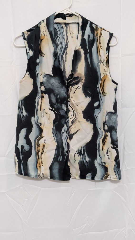 SHEIN Abstract Marble Print Sleeveless Button Down Top - Size Medium