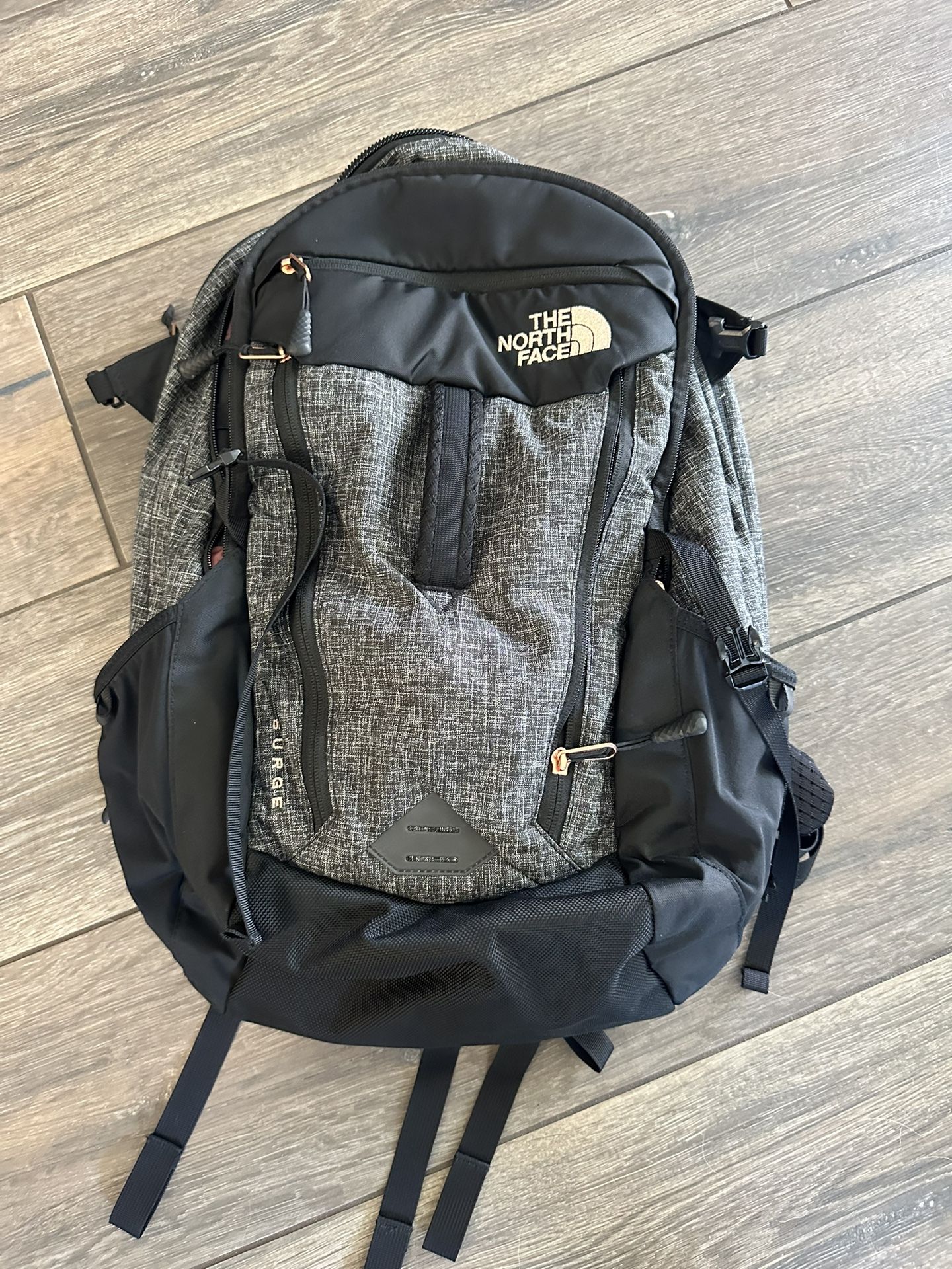 TNF North Face Surge Backpack Women’s Rose Gold Pink Grey