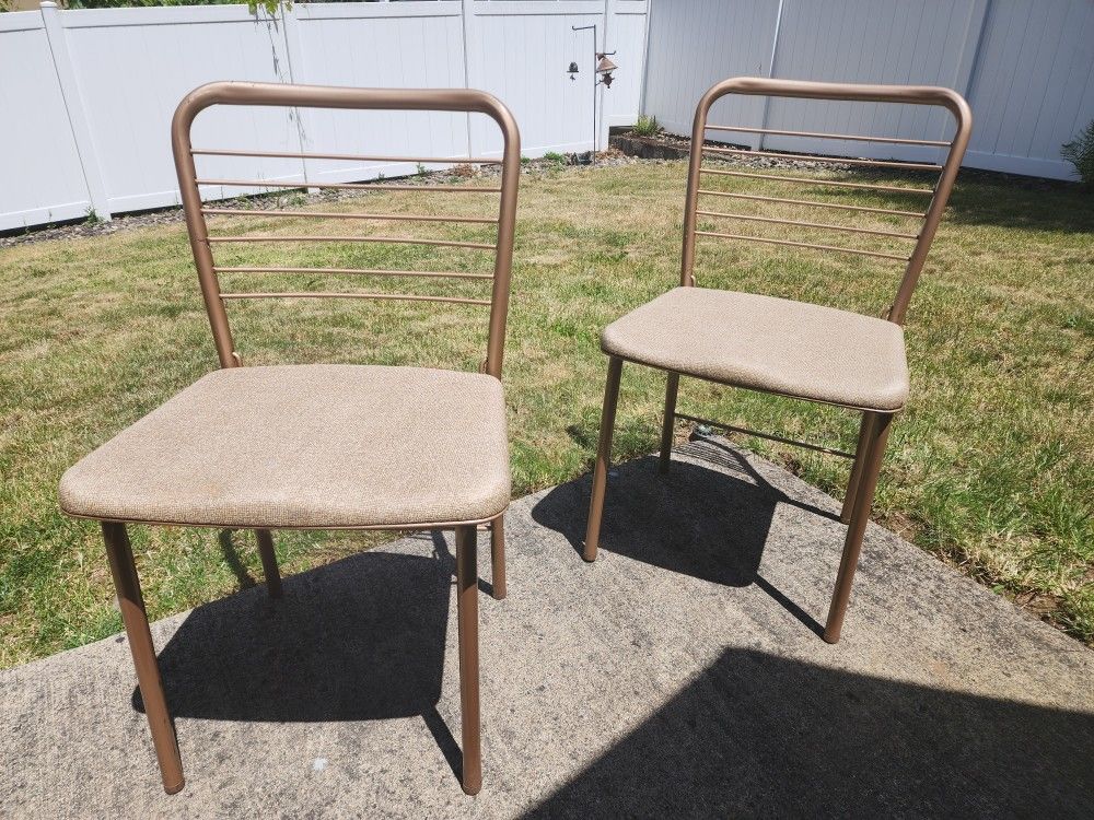 Vintage COSCO 1955 Set Of 2 Folding Chairs In Gold Tone Indoor And Outdoors Home Accessories.