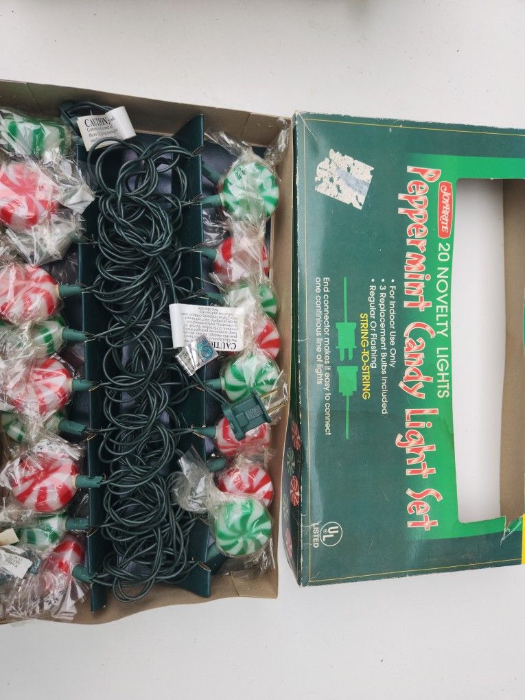 80s NIB Christmas Peppermint Candy Cane Light