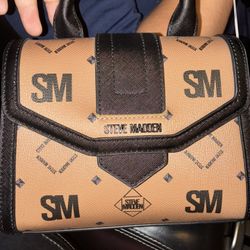 Steve Madden Hand Bag W Extended Strap Brwn/ Blk Faux Leather Brand New W Tag