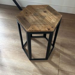 Hexagon Wood & Metal Side Table/ Seat 