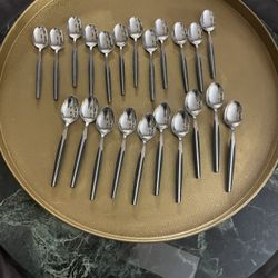 22 Piece Eldan Japan Modern Stainless Steel Wood Handle Spoon