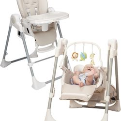 PrimoBaby SnuggleBug 2-in-1 Infant Swing & High Chair, Adjustable Seat Recline, Height, & Feeding Tray, App Control, Music & Nature Sounds, Toy Bar, E