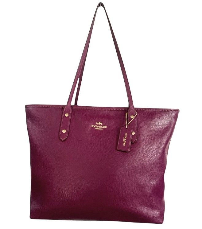 COACH CITY ZIP TOTE CROSSGRAIN LEATHER FUCHSIA PRE-OWNED IN EXCELLENT CONDITION