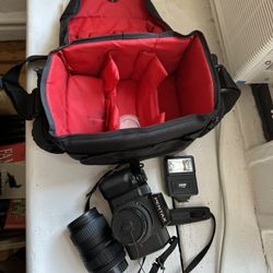 Pentax sf10 film camera kit + 2 lenses, flash, case