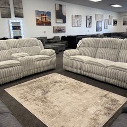 Light Gray Corduroy  Sofa & Love Seat