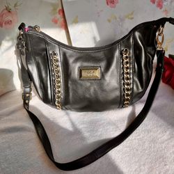 black faux leather shoulder bag from Nicole by Nicole Miller