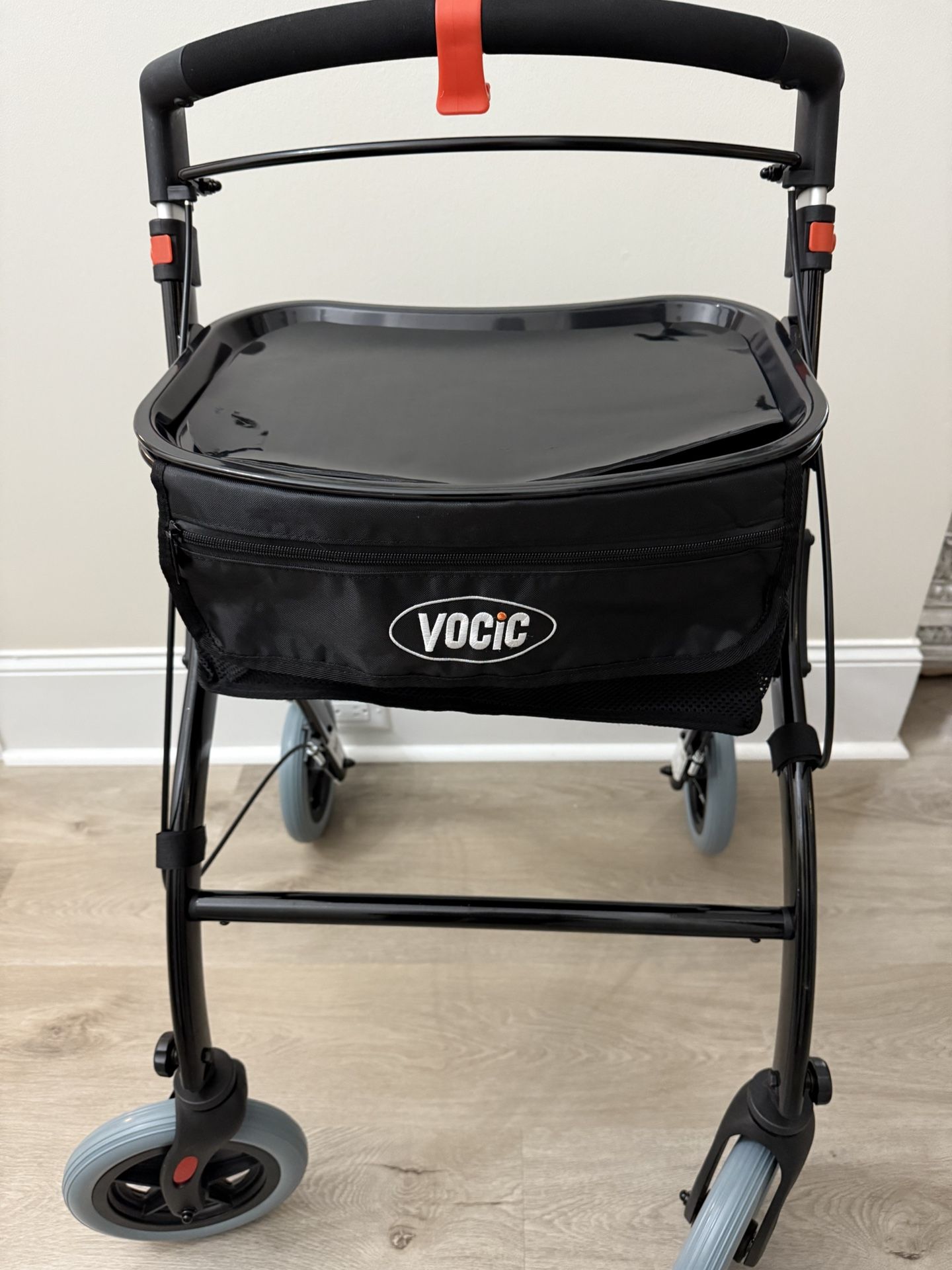 Narrow, lightweight walker. For small spaces. New. Never used. Measurements are in the photos.