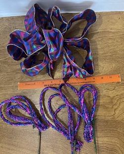 3 Twisted Purple / Blue Christmas Tree / Wreath Picks + Lg Purple Bow