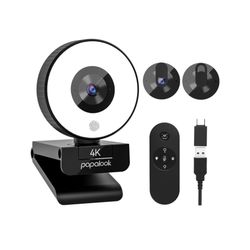 papalook PA552 4K Stream Webcam with Ring Light and Remote Control, Autofocus