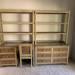 Henry Link Wicker Desk, Dresser & Hutch Set w/ Chair – Coastal Vintage Style