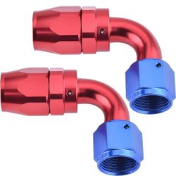 EVIL ENERGY 8AN Swivel Hose End Fitting 90 Degree for Braided CPE Fuel Hose Blue&Red 2PCS