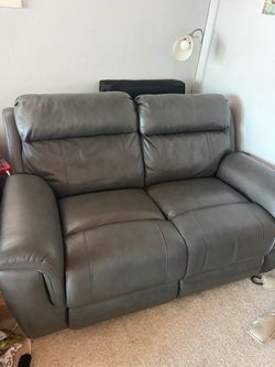 Grey Leather 2-Seater Recliner Sofa