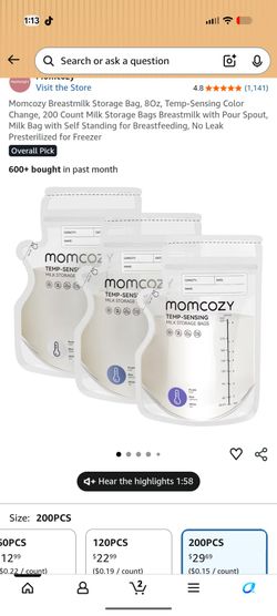 3 boxes of milk storage bags paid $70