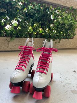 Retro white and pink roller skates