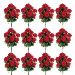 12 bundles of 17" Silk Geranium Flower Bush -Red