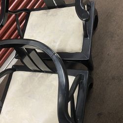 Pair of Vintage Asian-Style Black Wood Armchairs 