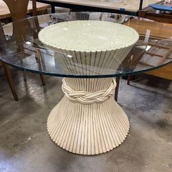 White Wood Rod Glass Top Dining Table